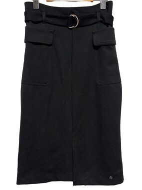 Numph Lisbet Belted Utility Midi Skirt Scandinavian Minimalist Cargo Black Small
